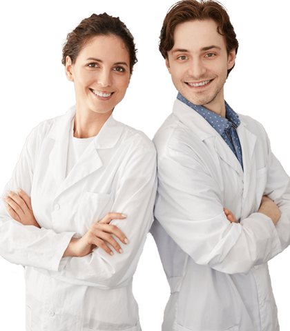 Two friendly doctors ready to answer questions